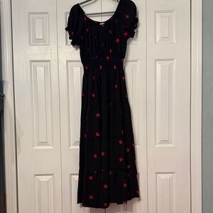 Kindred Black Maxi Dress with Red Hearts – Size 1X
